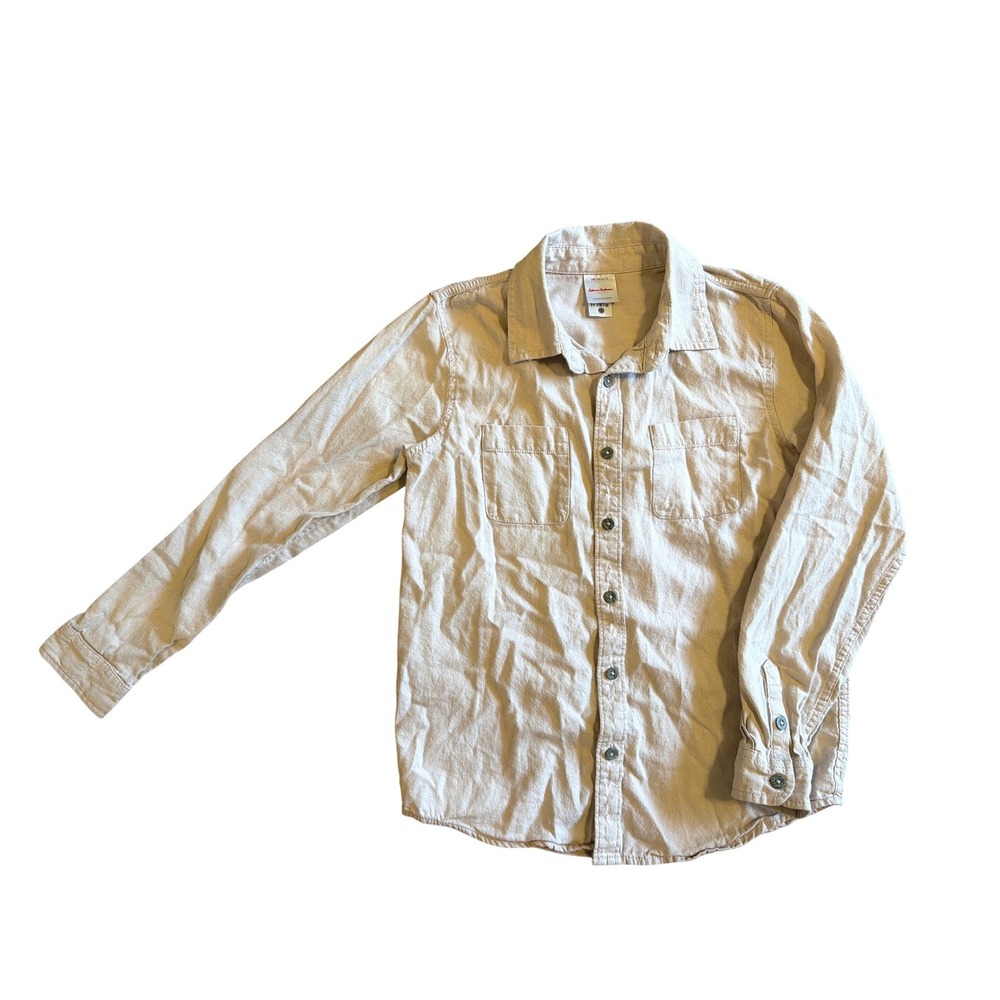 Hanna Andersson Kids Tan Cotton Twill Button Down Shirt Size 10 140cm Neutral